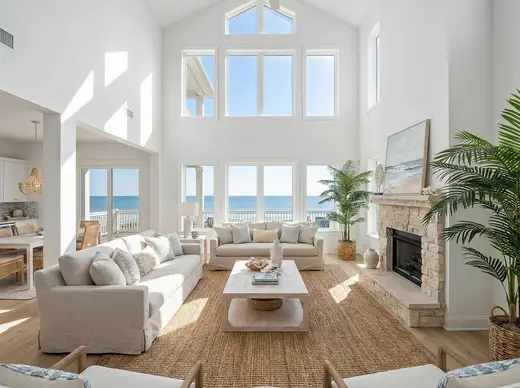 Example of high interior windows in a vaulted room